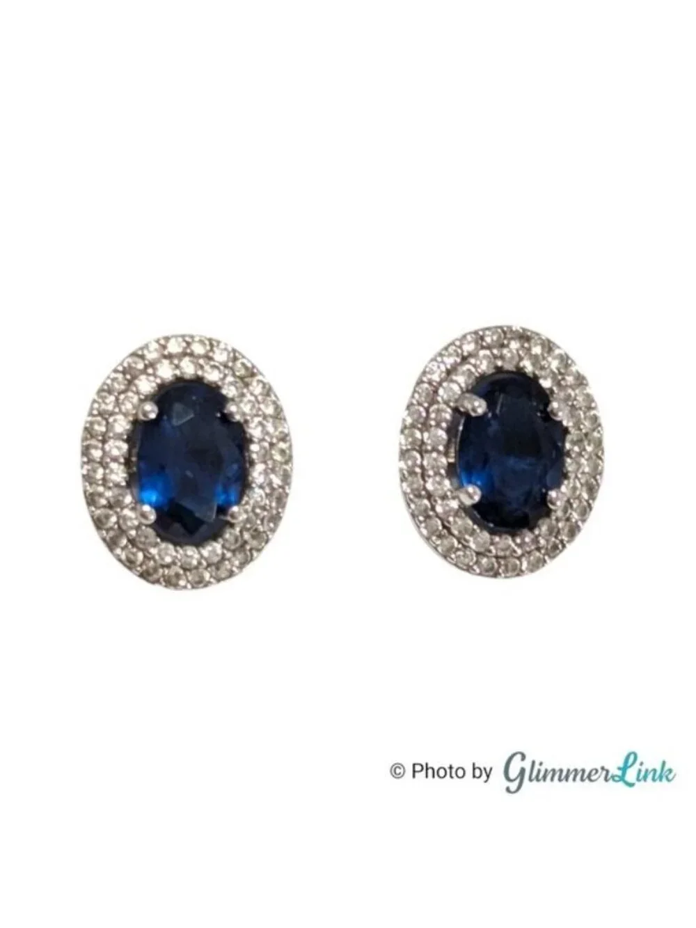 EJI 925 Sterling Silver Blue Stone Double Halo Stud Earrings